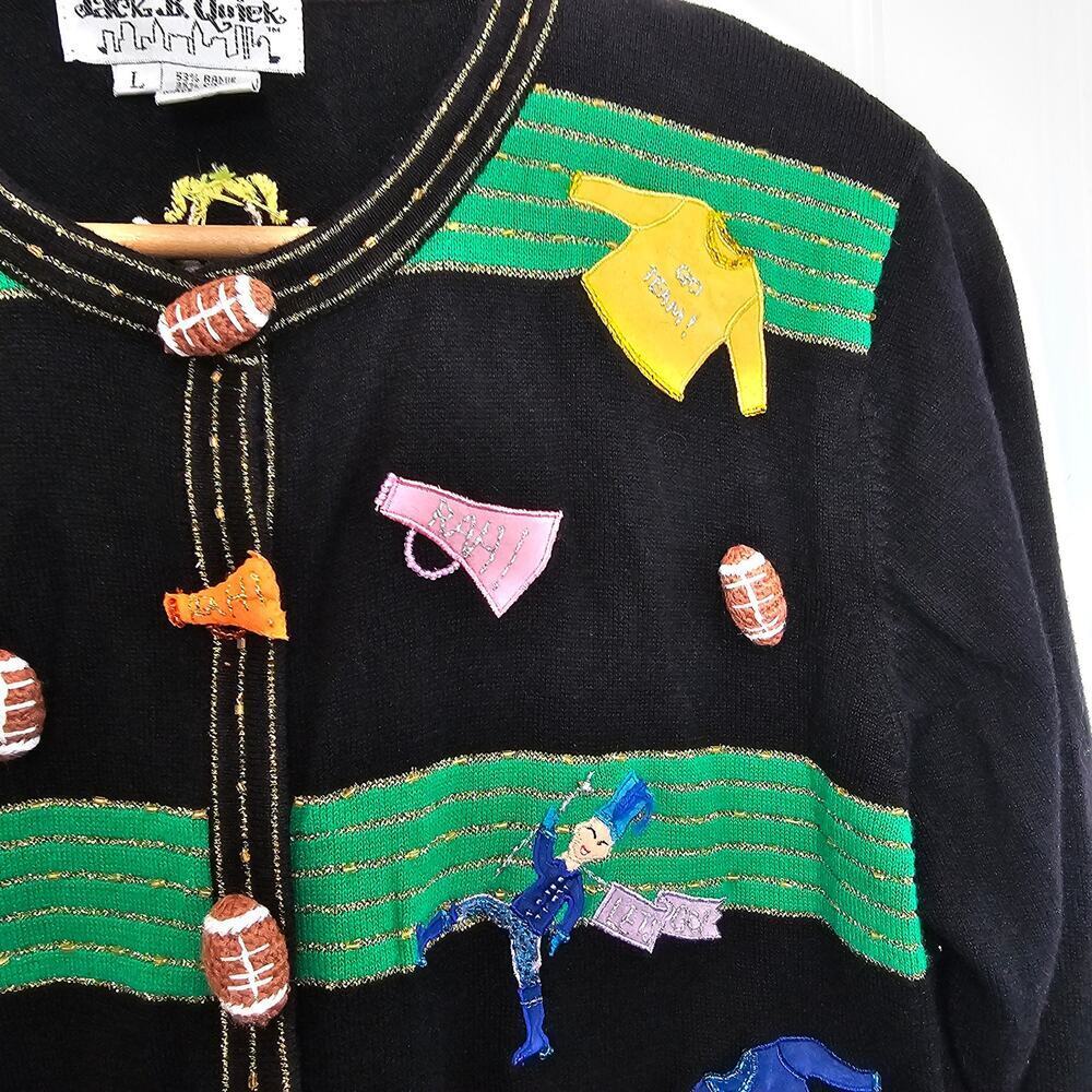 Vintage Jack B. Quick Cardigan Women Lrg 90s School Spirit Cheer Band Whimsical - Picture 4 of 13